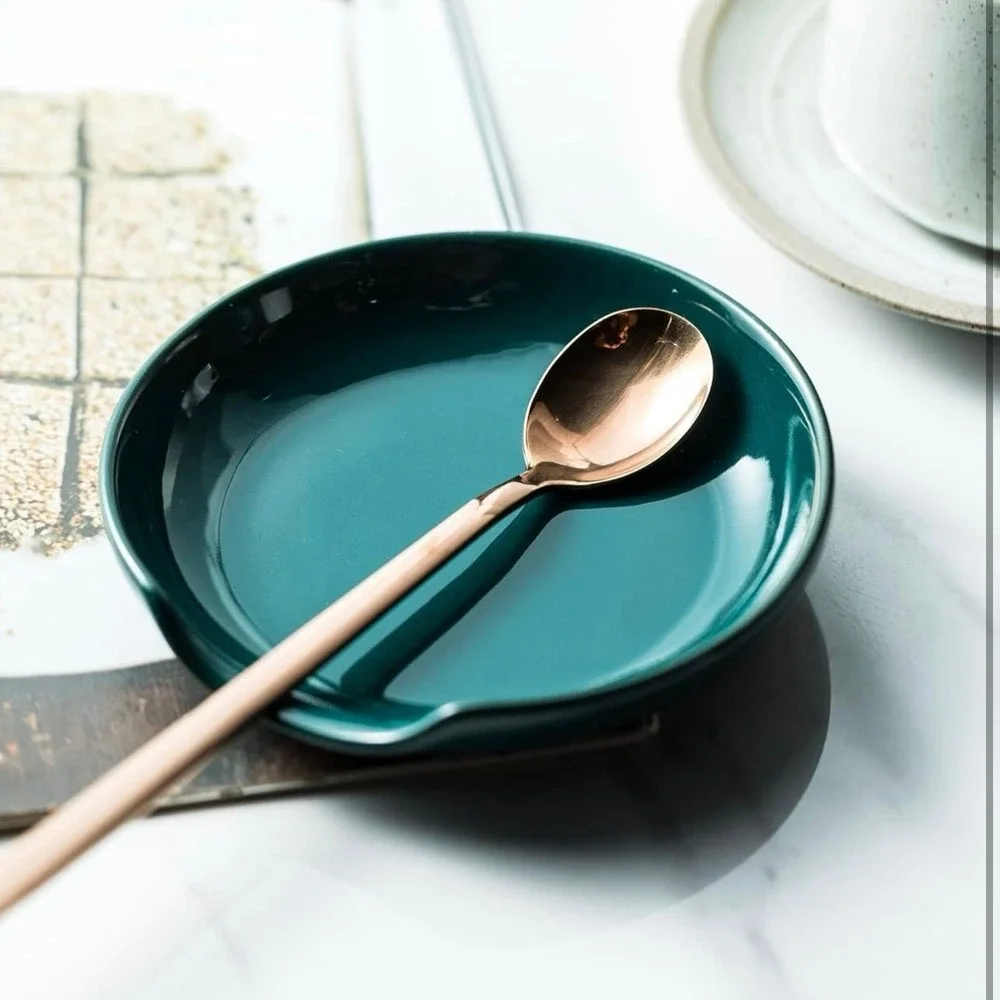 LYEOBOH Spoon Rest for Stove Top,‎ Porcelain Spoon Holder Cooking Spoon Rest for